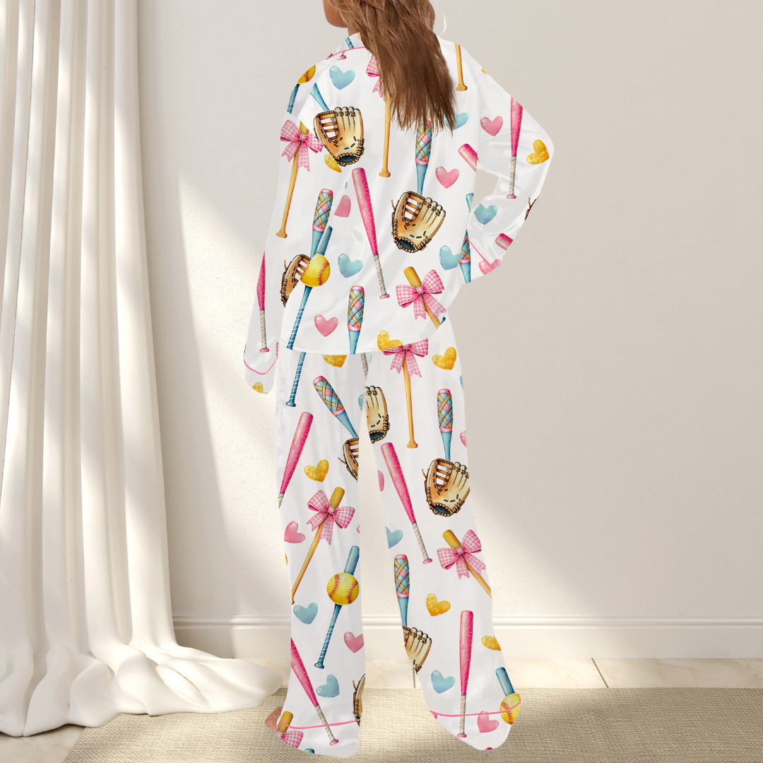 Coquette Softball Pajamas Satin Set for Women