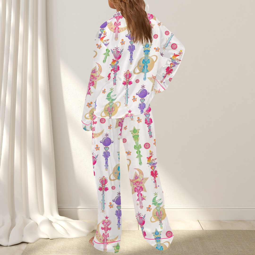 Moon Princess Sailor Guardians Wand Pajamas Satin Set for Women