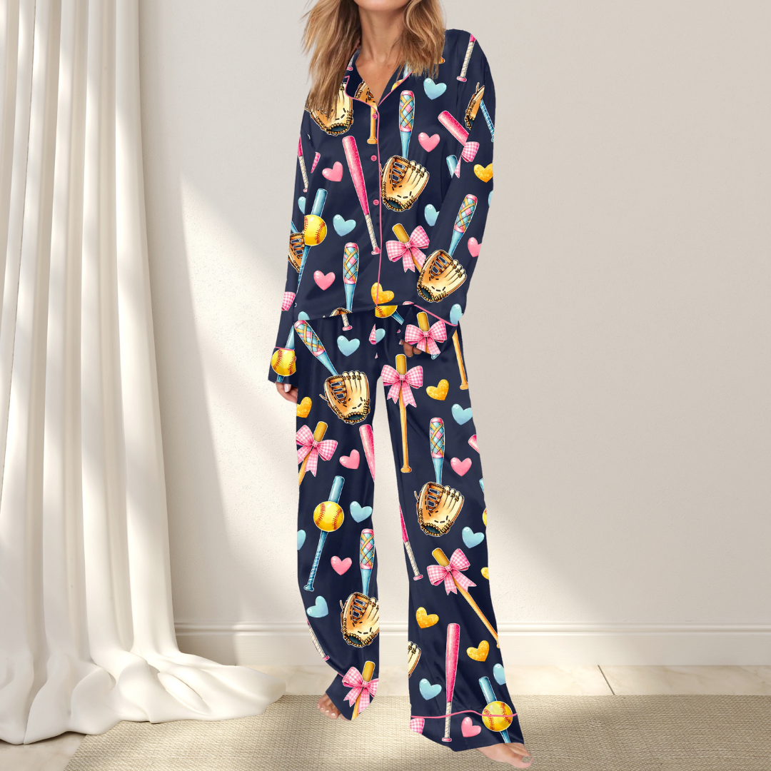 Coquette Softball Pajamas Satin Set for Women