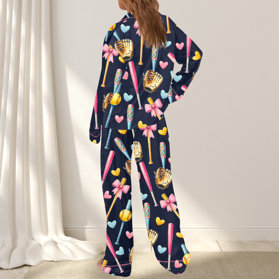 Coquette Softball Pajamas Satin Set for Women