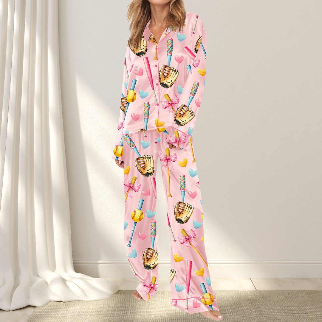 Coquette Softball Pajamas Satin Set for Women