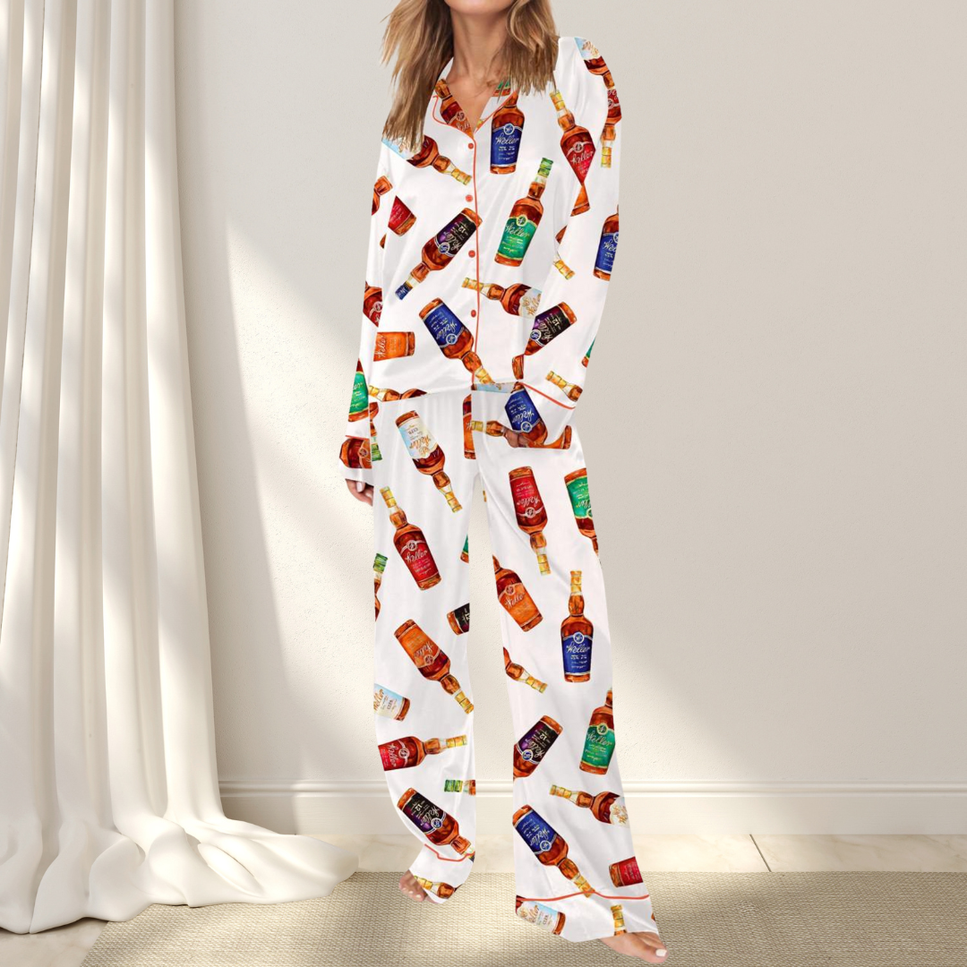 Full Set Of Kentucky Bourbon Whiskey Pajamas Satin Set for Women