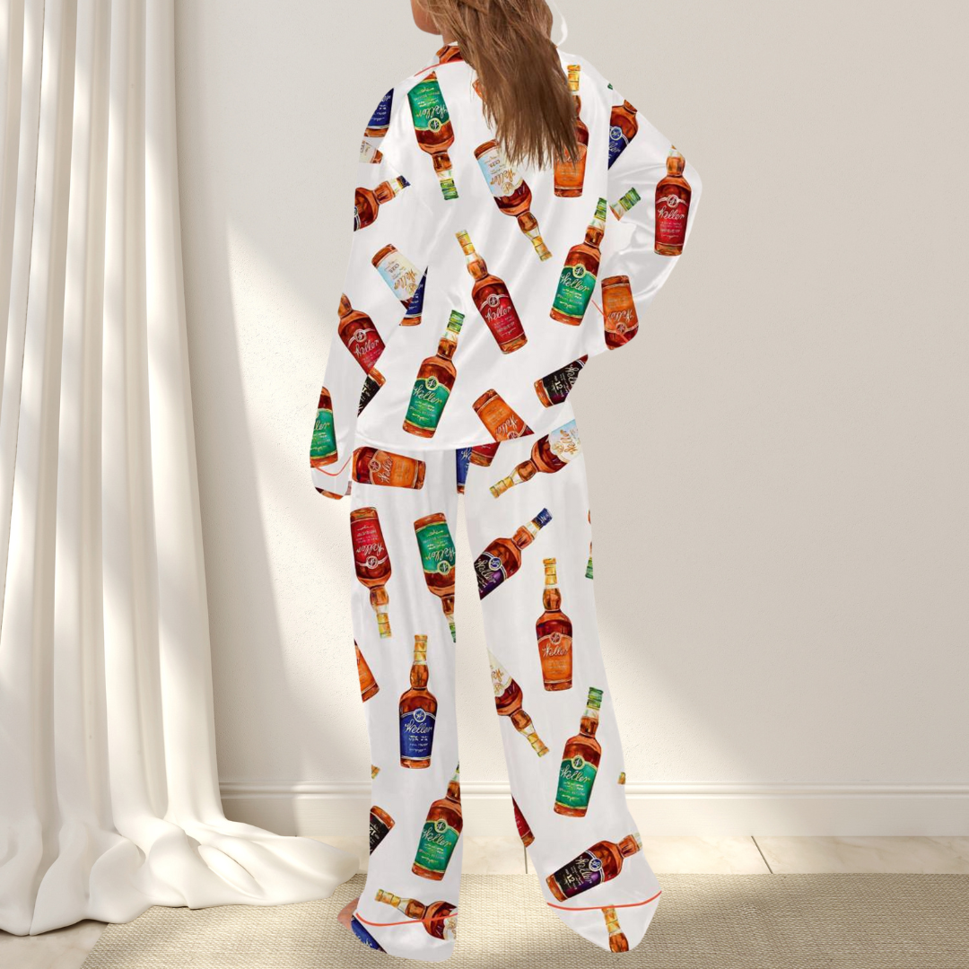 Full Set Of Kentucky Bourbon Whiskey Pajamas Satin Set for Women
