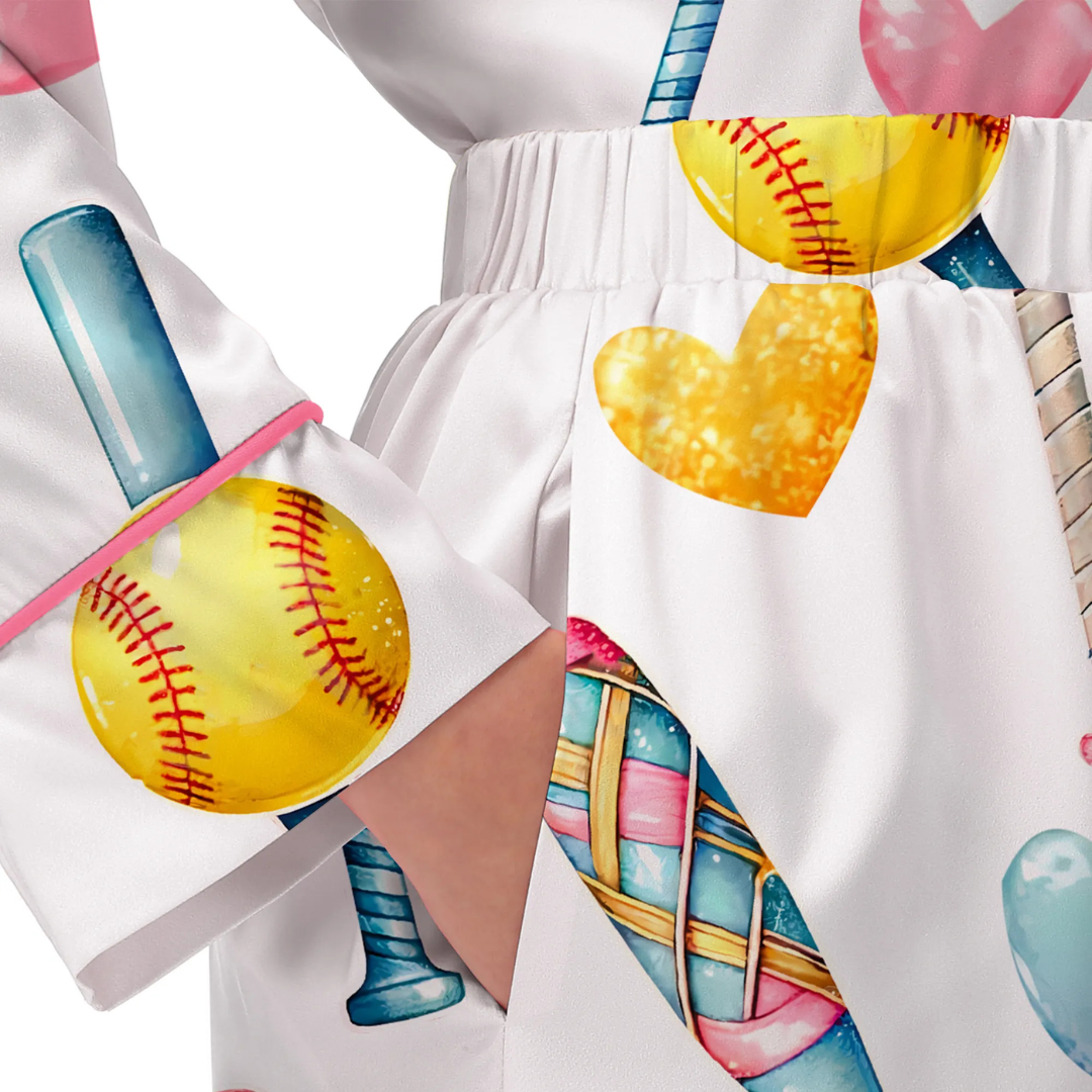Coquette Softball Pajamas Satin Set for Women