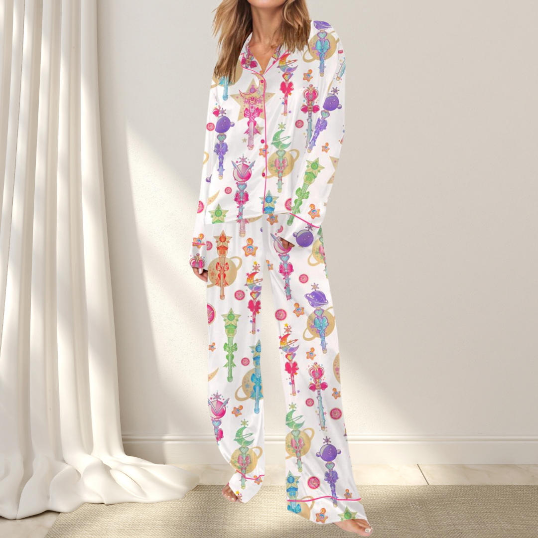 Moon Princess Sailor Guardians Wand Pajamas Satin Set for Women